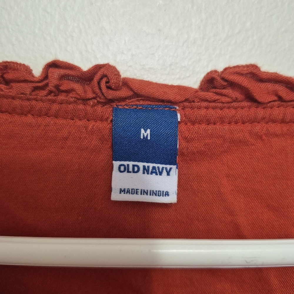Old Navy Rust Ruffle V-Neck Balloon Sleeve Blouse – Size M - Picture 4 of 6